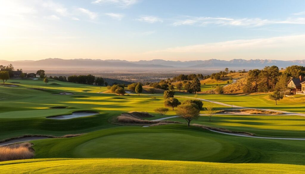 A picturesque golf course viewed from various strategic vantage points. The foreground showcases well-manicured fairways and greens, dotted with sand traps and water hazards. The middle ground features rolling hills, mature trees, and winding cart paths inviting exploration. The background is framed by a panoramic vista of distant mountains, bathed in warm, golden hour lighting. The scene is captured through the lens of a high-quality DSLR camera, emphasizing depth of field, dramatic shadows, and a sense of tranquility. This image offers a golfer's eye view, highlighting the best perspectives to fully appreciate the beauty and challenges of the Copeland Hills course. A picturesque golf course viewed from various strategic vantage points. The foreground showcases well-manicured fairways and greens, dotted with sand traps and water hazards. The middle ground features rolling hills, mature trees, and winding cart paths inviting exploration. The background is framed by a panoramic vista of distant mountains, bathed in warm, golden hour lighting. The scene is captured through the lens of a high-quality DSLR camera, emphasizing depth of field, dramatic shadows, and a sense of tranquility. This image offers a golfer's eye view, highlighting the best perspectives to fully appreciate the beauty and challenges of the Copeland Hills course.