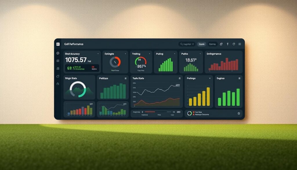 A sleek, minimalist data visualization dashboard showcasing key golf performance metrics. In the foreground, a clean, intuitive interface displays a series of charts and graphs against a subtly textured background, highlighting shot accuracy, driving distance, putting stats, and more. Subtle lighting casts a warm, natural glow, creating depth and dimensionality. The layout is thoughtfully designed, with ample negative space to let the data take center stage. The overall aesthetic is crisp, modern, and easy to parse at a glance, perfectly suited to illustrate the "Visual Data" section of the article. A sleek, minimalist data visualization dashboard showcasing key golf performance metrics. In the foreground, a clean, intuitive interface displays a series of charts and graphs against a subtly textured background, highlighting shot accuracy, driving distance, putting stats, and more. Subtle lighting casts a warm, natural glow, creating depth and dimensionality. The layout is thoughtfully designed, with ample negative space to let the data take center stage. The overall aesthetic is crisp, modern, and easy to parse at a glance, perfectly suited to illustrate the "Visual Data" section of the article.