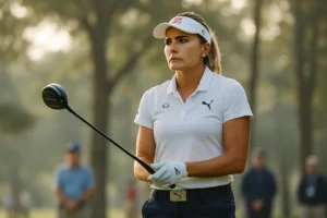 Lexi Thompson Pregnancy context with golfer walking a fairway before a tournament round