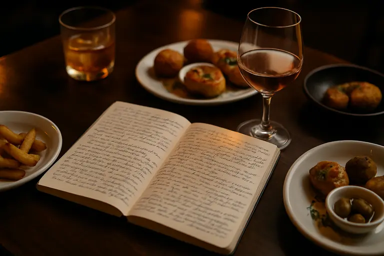 Scorecard, pencil, and table setting inside a golf course restaurant