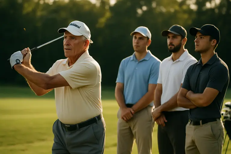 Closely cut green surround with bunkers and fairway turf in clean condition