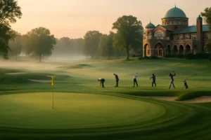 Presidents Cup Travel view of Medinah fairways with spectators near roped walking paths