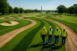 East Potomac Renovation routing concept with fairways near water and Washington monuments